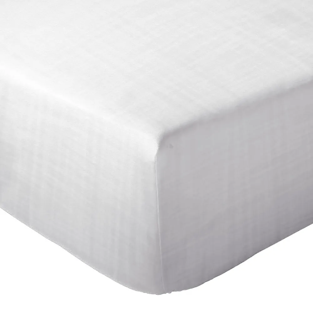 Drap housse MILOS mousseline de coton 140x200 cm bonnet 30 cm uni blanc neige>Linnea