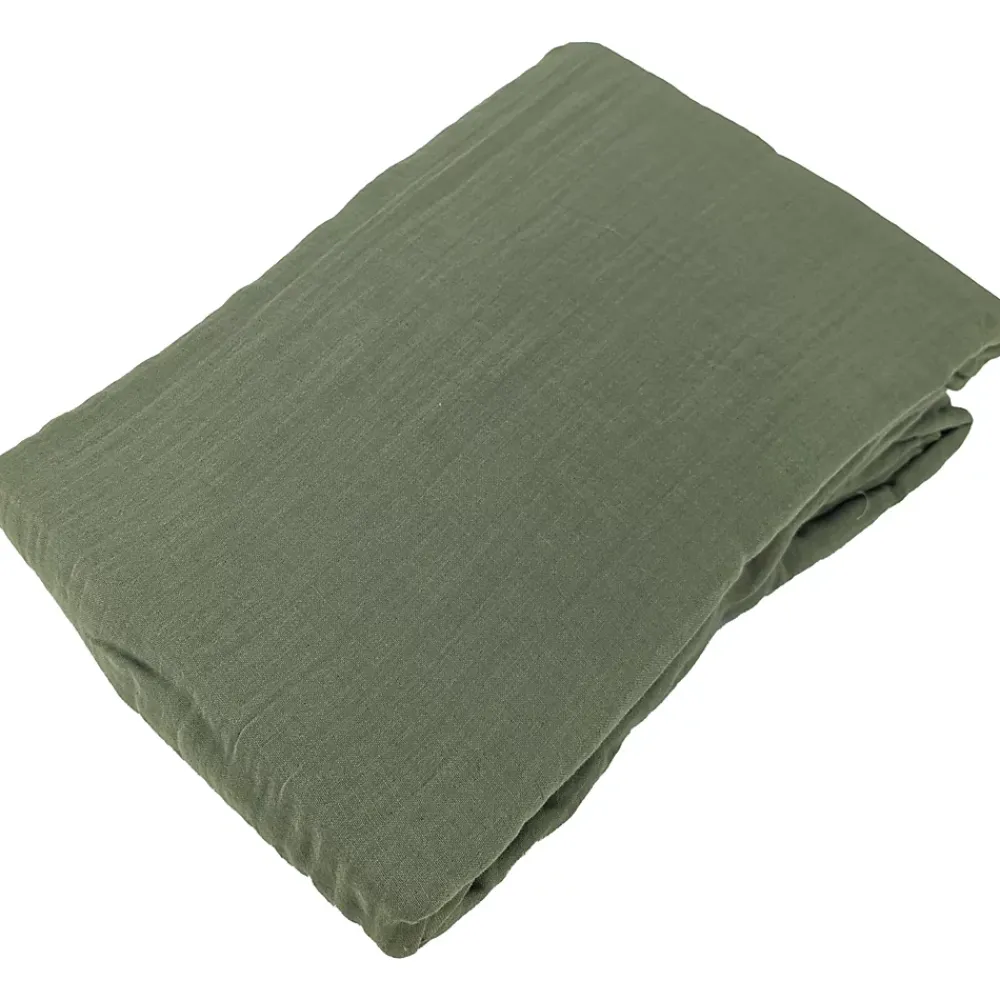 Linnea Drap housse MILOS mousseline de coton 140x200 cm bonnet 30 cm uni vert mousse* Drap Housse|Drap Housse
