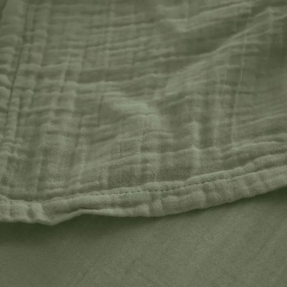 Linnea Drap housse MILOS mousseline de coton 140x200 cm bonnet 30 cm uni vert mousse* Drap Housse|Drap Housse