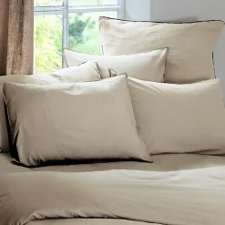 Linnea Drap housse PALACE pur coton lavé 180x200 cm bonnet 35 cm uni beige lin* Drap Housse|Drap Housse