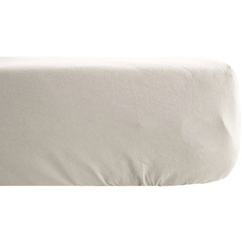 Linnea Drap housse PALACE pur coton lavé 180x200 cm bonnet 35 cm uni beige lin* Drap Housse|Drap Housse