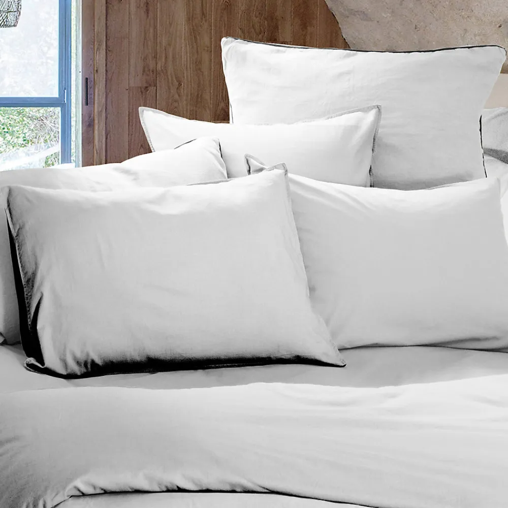 Drap housse PALACE pur coton lavé 90x190 cm bonnet 30 cm uni blanc neige>Linnea New