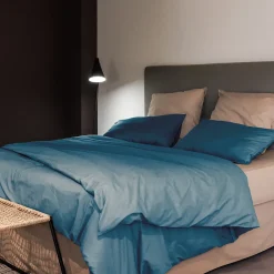 Linnea Drap housse PALACE pur coton lavé 180x200 cm bonnet 35 cm uni bleu marine* Drap Housse|Drap Housse