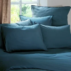 Linnea Drap housse PALACE pur coton lavé 180x200 cm bonnet 35 cm uni bleu marine* Drap Housse|Drap Housse