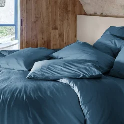 Linnea Drap housse PALACE pur coton lavé 180x200 cm bonnet 35 cm uni bleu marine* Drap Housse|Drap Housse