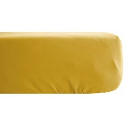 Vent Du Sud Drap housse Palace pur coton teint lavé 63 fils/cm² - Palace Curry - 160 x 200 cm bonnet de 35 cm* Drap Housse|Drap Housse