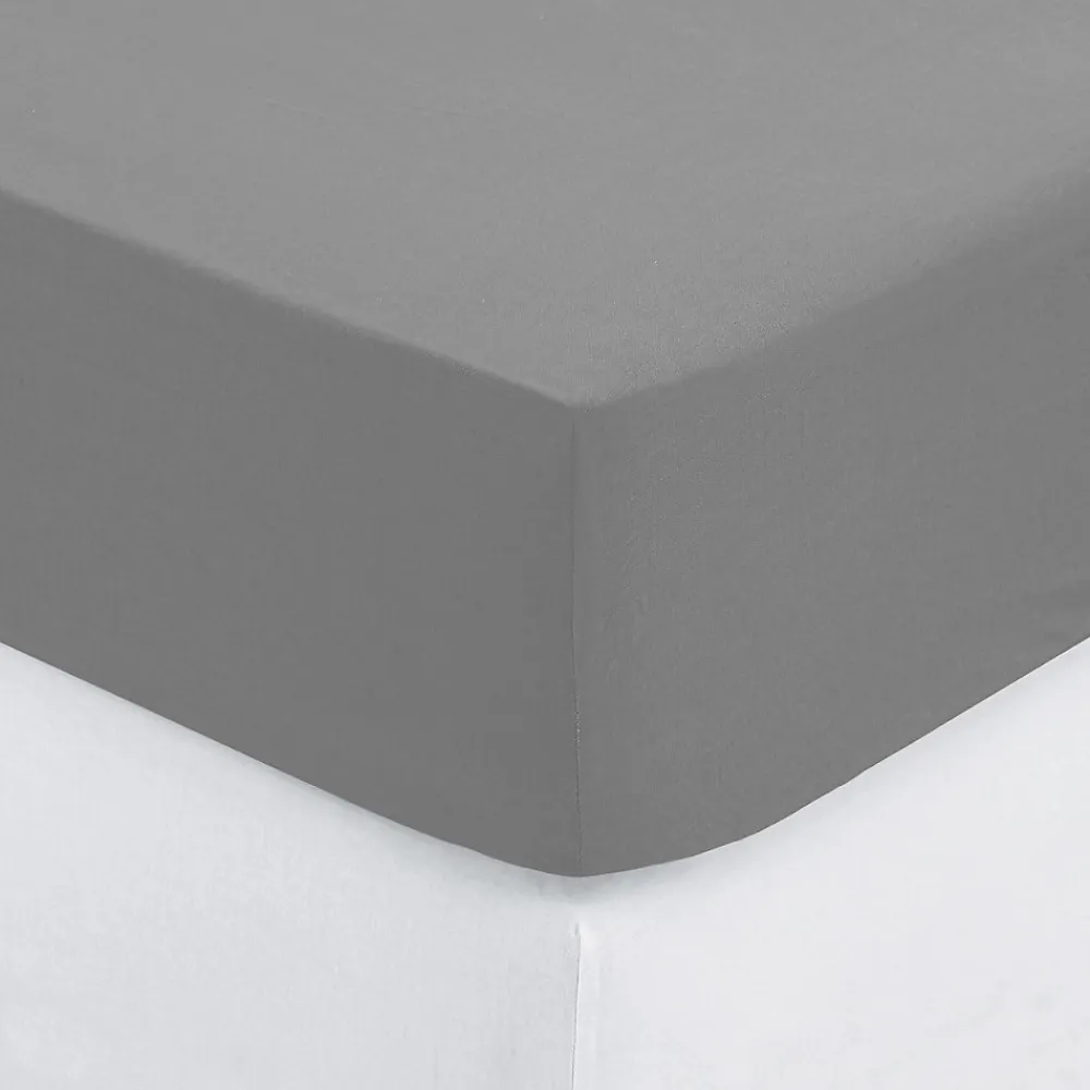 Drap housse percale de coton uni 160 x 200 cm Harmonie gris>Eden Sale