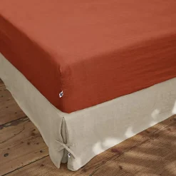 Drap housse "Soline" toutes dimensions Lin lavé - Soline Paprika - 160 x 200 cm bonnet de 30 cm>L'Effet Papillon Discount