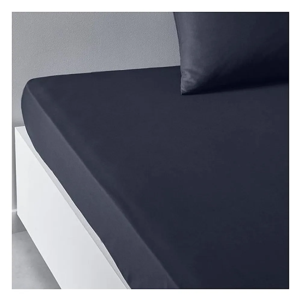 Drap housse TODAY Essential - 140 x 200+30 cm - 2 personnes - 100% Coton uni - Navy>Todays Tools Outlet