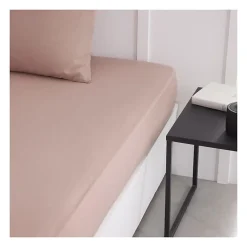 Drap housse TODAY Essential - 140 x 200+30 cm - 2 personnes - 100% Coton uni - Rose des sables><noscript><img width=