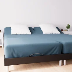 Drap housse TPR en coton 57 fils 2x70x190 cm UNI bleu canard, par>Soleil D'Ocre Hot
