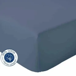 Drap Housse Uni bonnet 30 cm 100% Coton (140x190 cm - Bleu Marine)>Tradilinge Outlet