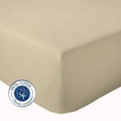 Drap Housse Uni bonnet 30 cm 100% Coton (160x190 cm - Beige foncé)>Tradilinge