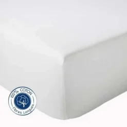 Tradilinge Drap Housse Uni bonnet 30 cm 100% Coton (180x190 cm - Blanc)* Drap Housse|Drap Housse