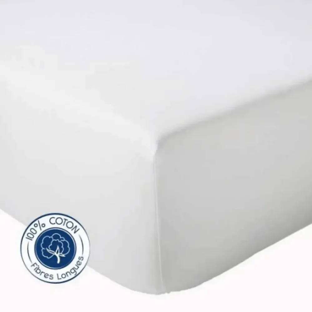 Tradilinge Drap Housse Uni bonnet 30 cm 100% Coton (180x190 cm - Blanc)* Drap Housse|Drap Housse