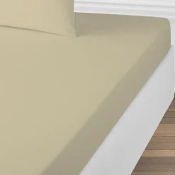 Drap housse uni en coton 57 fils 180x200cm><noscript><img width=