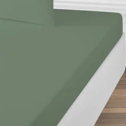 Drap housse uni en coton 57 fils 160x200cm><noscript><img width=
