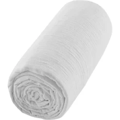 Drap housse uni en gaze de coton><noscript><img width=