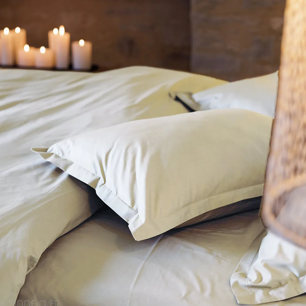 Drap housse uni 90x200 cm bonnet 35 cm percale de coton MANOIR blanc Naturel>Linnea Clearance