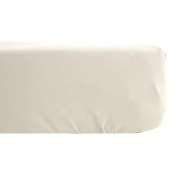 Drap housse uni 90x200 cm bonnet 35 cm percale de coton MANOIR blanc Naturel><noscript><img width=