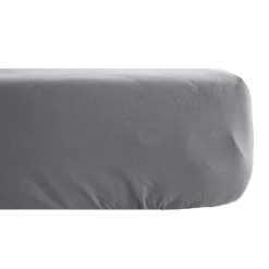 Drap housse uni 90x190 cm bonnet 35 cm percale de coton MANOIR gris Ardoise><noscript><img width=