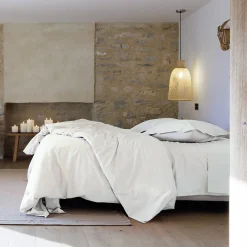Drap housse uni 140x190 cm bonnet 35 cm percale de coton MANOIR blanc Neige>Linnea
