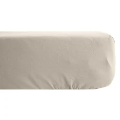 Drap housse uni 160x200 cm bonnet 35 cm percale de coton MANOIR beige Lin><noscript><img width=