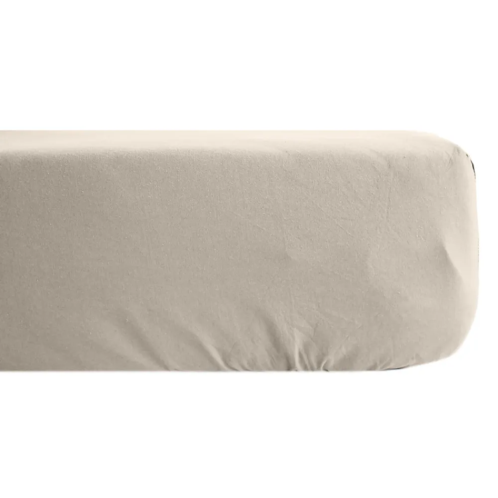 Drap housse uni 160x200 cm bonnet 40 cm percale de coton MANOIR beige Lin>Linnea Online