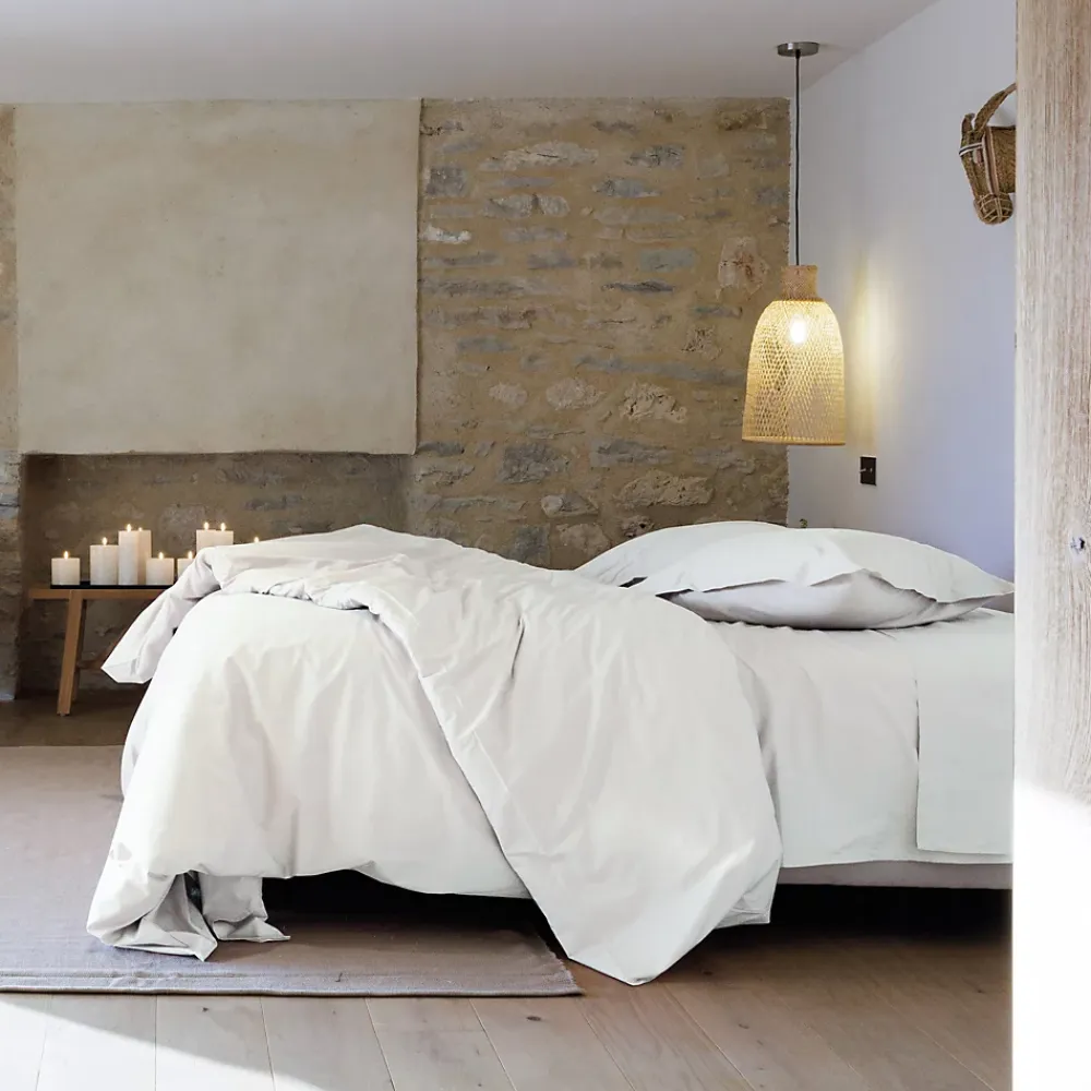Linnea Drap housse uni 160x200 cm bonnet 35 cm percale de coton MANOIR blanc Neige* Drap Housse|Drap Housse