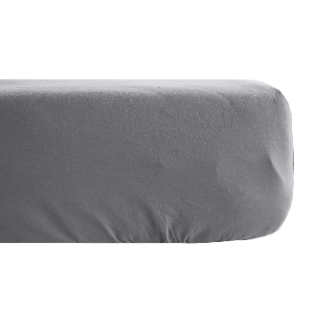 Drap housse uni 180x200 cm bonnet 40 cm percale de coton MANOIR gris Ardoise>Linnea Clearance