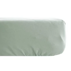 Drap housse uni 160x200 cm bonnet 35 cm percale de coton MANOIR vert Lichen><noscript><img width=