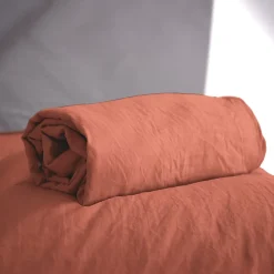 Linnea Drap housse uni 160x200 cm MILA polyester micro lavée rouge terracotta* Drap Housse|Drap Housse