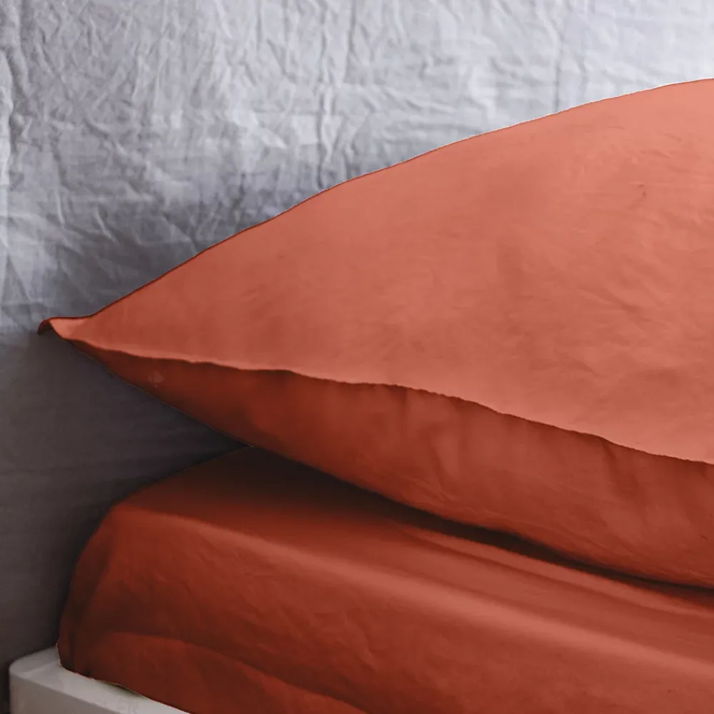 Linnea Drap housse uni 160x200 cm MILA polyester micro lavée rouge terracotta* Drap Housse|Drap Housse