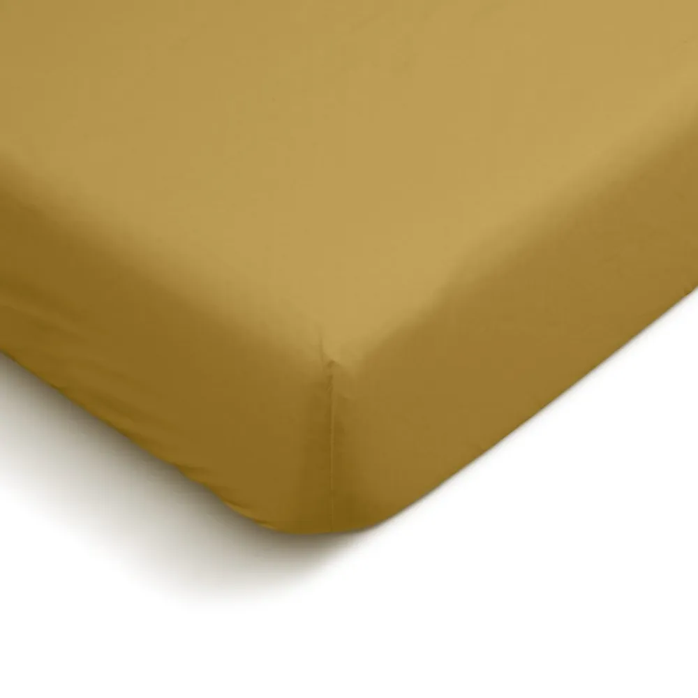 Bleu Calin Drap Housse uni 90x190cm PERCALE MOUTARDE* Drap Housse|Drap Housse