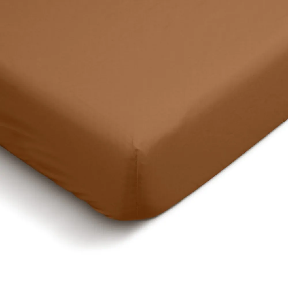 Drap Housse uni 180x200cm PERCALE TERRACOTTA>Bleu Calin Discount