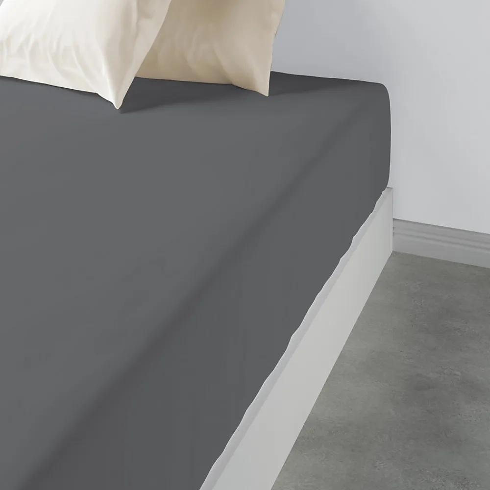 Drap housse 90x190 +35 cm 100% Coton 57 fils Gris Foncé>Housse De Rêve Hot