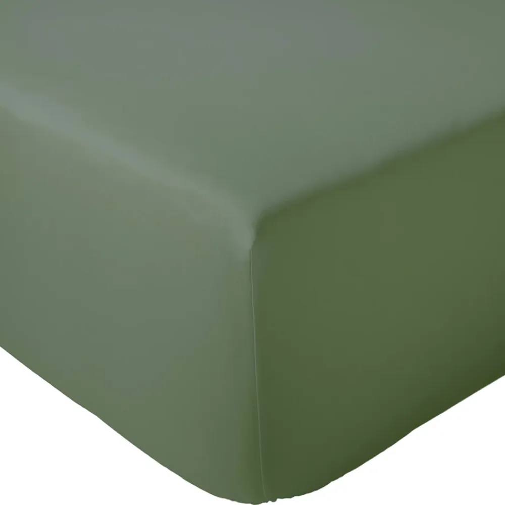 Linnea Drap housse 180x200 cm bonnet 30 cm percale de coton PASSION PERCALE vert Kaki* Drap Housse|Drap Housse