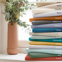 Drap housse 180x200 cm bonnet 40 cm percale de coton PASSION PERCALE bleu Cobalt><noscript><img width=