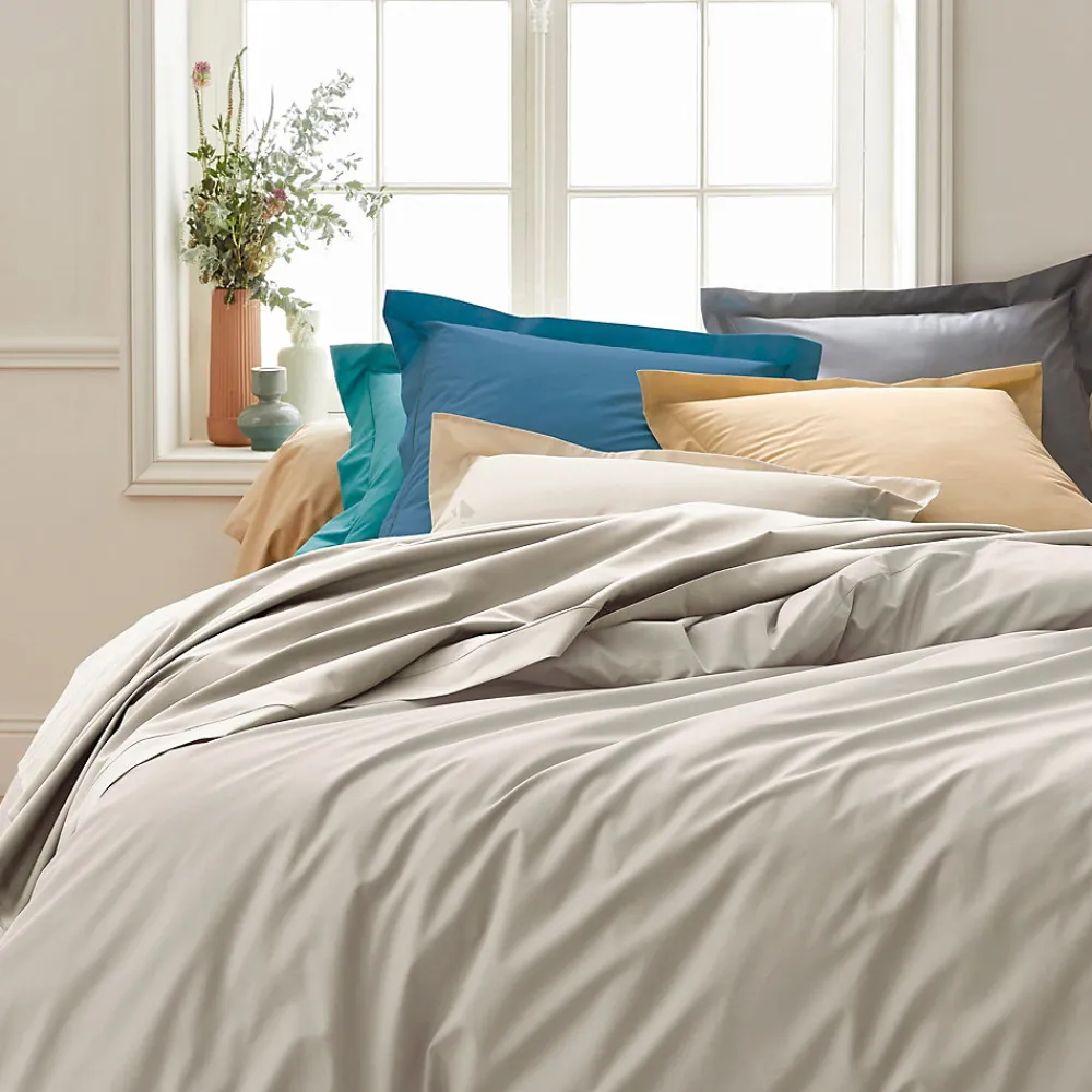 Drap housse 200x200 cm bonnet 30 cm percale de coton PASSION PERCALE beige Lin>Linnea Clearance