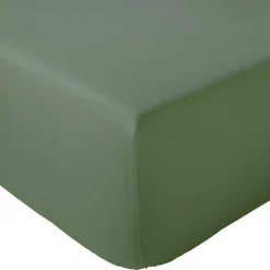 Drap housse 160x200 cm bonnet 40 cm percale de coton PASSION PERCALE vert Kaki><noscript><img width=