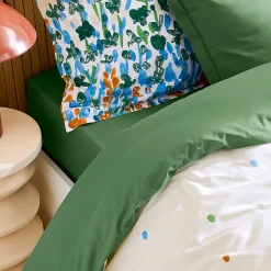 Drap housse 80x200 cm bonnet 30 coton ÉVASION Vert fougère><noscript><img width=