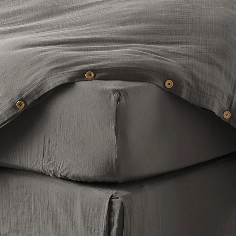 Drap housse 140x190 cm en Gaze de coton Granit>Housse De Rêve Best