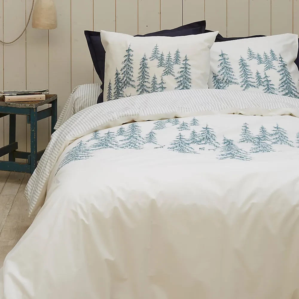 Linnea Drap housse 180x200 cm percale de coton RÉCIT D'HIVER rayures* Drap Housse|Drap Housse