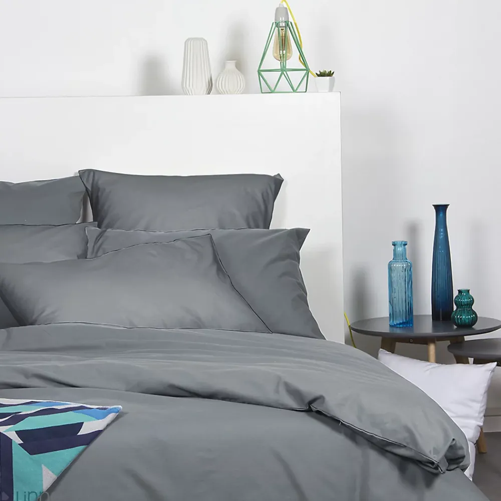 Linnea Drap housse 90x190 cm polyester microfibre LAGO gris anthracite bonnet 28 cm* Drap Housse|Drap Housse