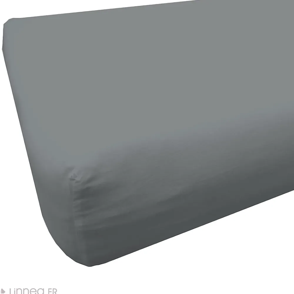 Linnea Drap housse 90x190 cm polyester microfibre LAGO gris anthracite bonnet 28 cm* Drap Housse|Drap Housse