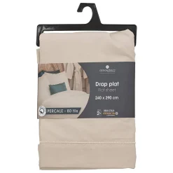 Drap plat - percale - beige lin - 240x290 cm - Atmosphera><noscript><img width=