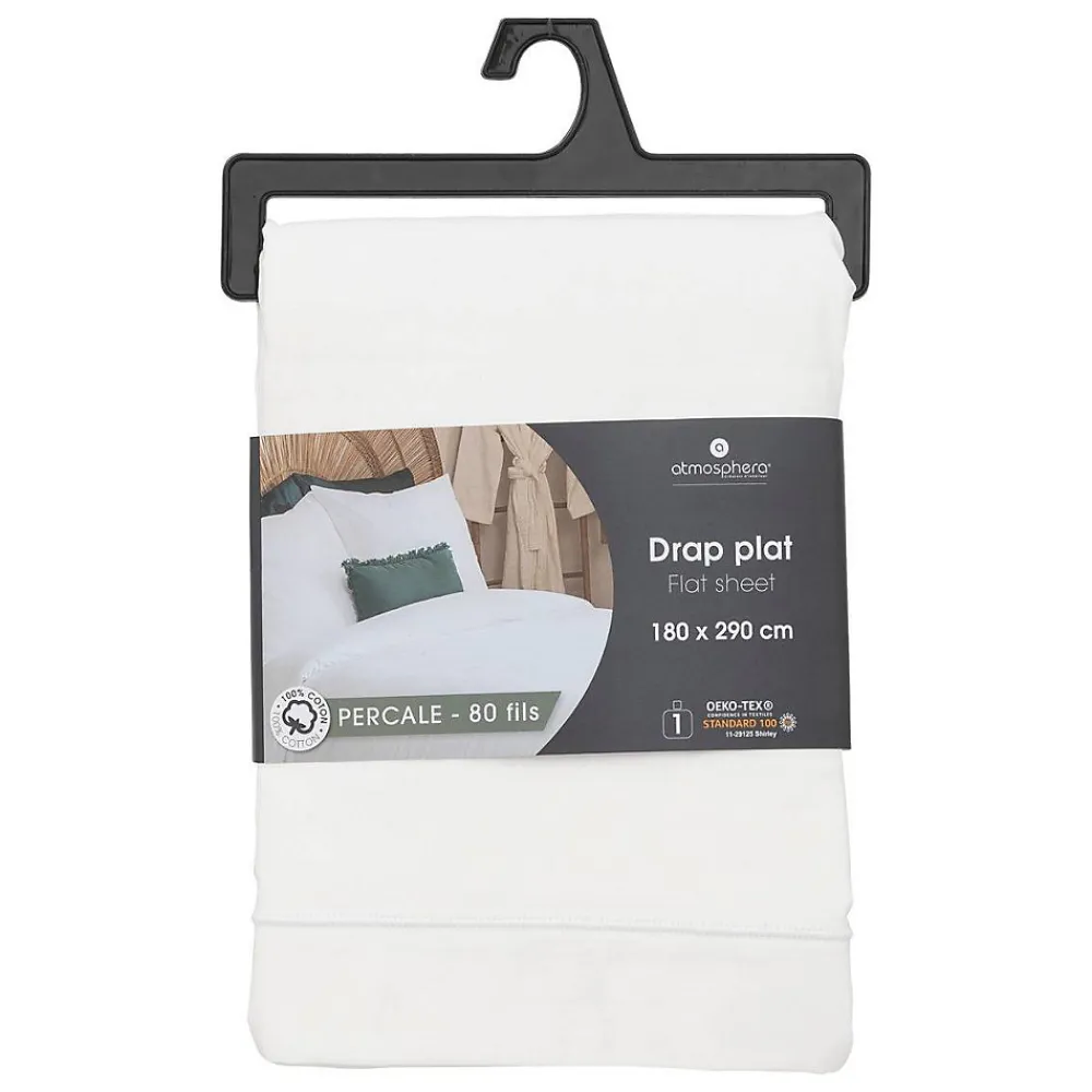 Drap plat - percale - blanc - 180x290 cm - Atmosphera>Atmosphera Créateur D'Intérieur Best