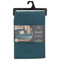 Drap plat - percale - bleu - 240x290 cm - Atmosphera>Atmosphera Créateur D'Intérieur Discount