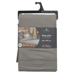 Drap plat - percale - gris - 240x290 cm - Atmosphera><noscript><img width=