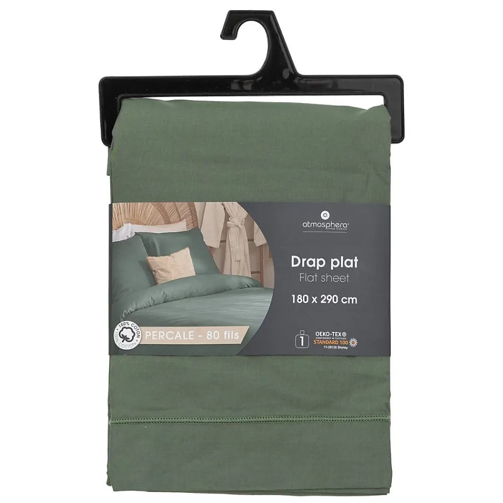 Atmosphera Créateur D'Intérieur Drap plat - percale - vert - 180x290 cm - Atmosphera* Drap Plat